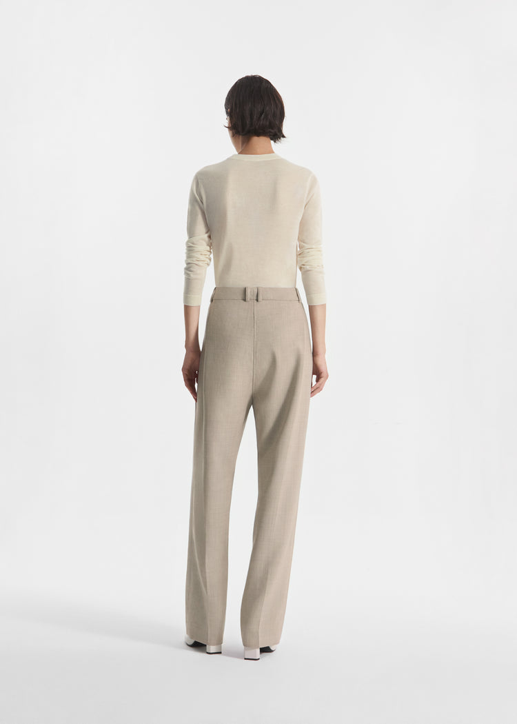 Wide Leg Pleated Pant in Virgin Wool - Oatmeal Melange, image 5 of 7