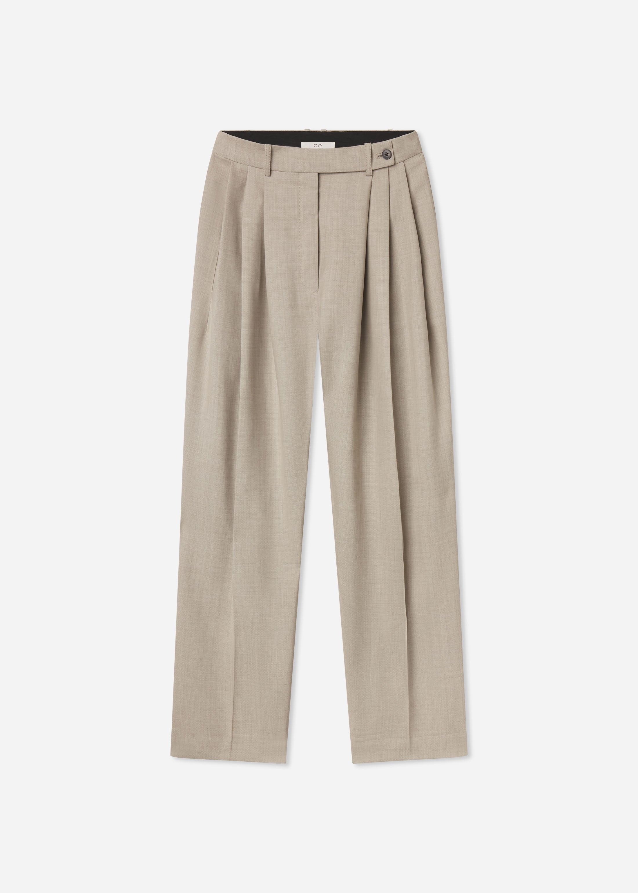 Wide Leg Pleated Pant in Virgin Wool - Oatmeal Melange