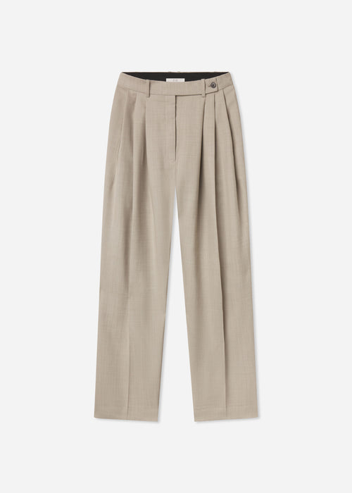 Wide Leg Pleated Pant in Virgin Wool - Oatmeal Melange, image 7 of 7
