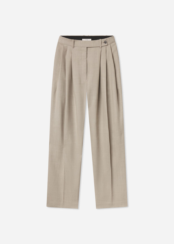 Wide Leg Pleated Pant in Virgin Wool - Oatmeal Melange - CO