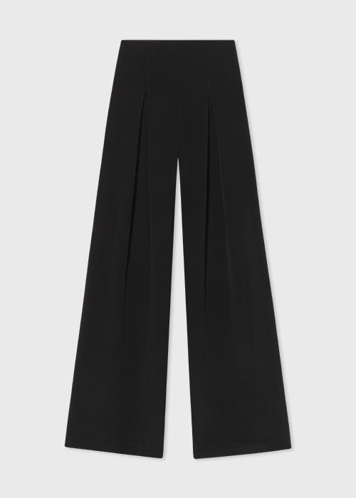 High Waist Wide Leg Trouser in Silk Cady - Black - CO Collections