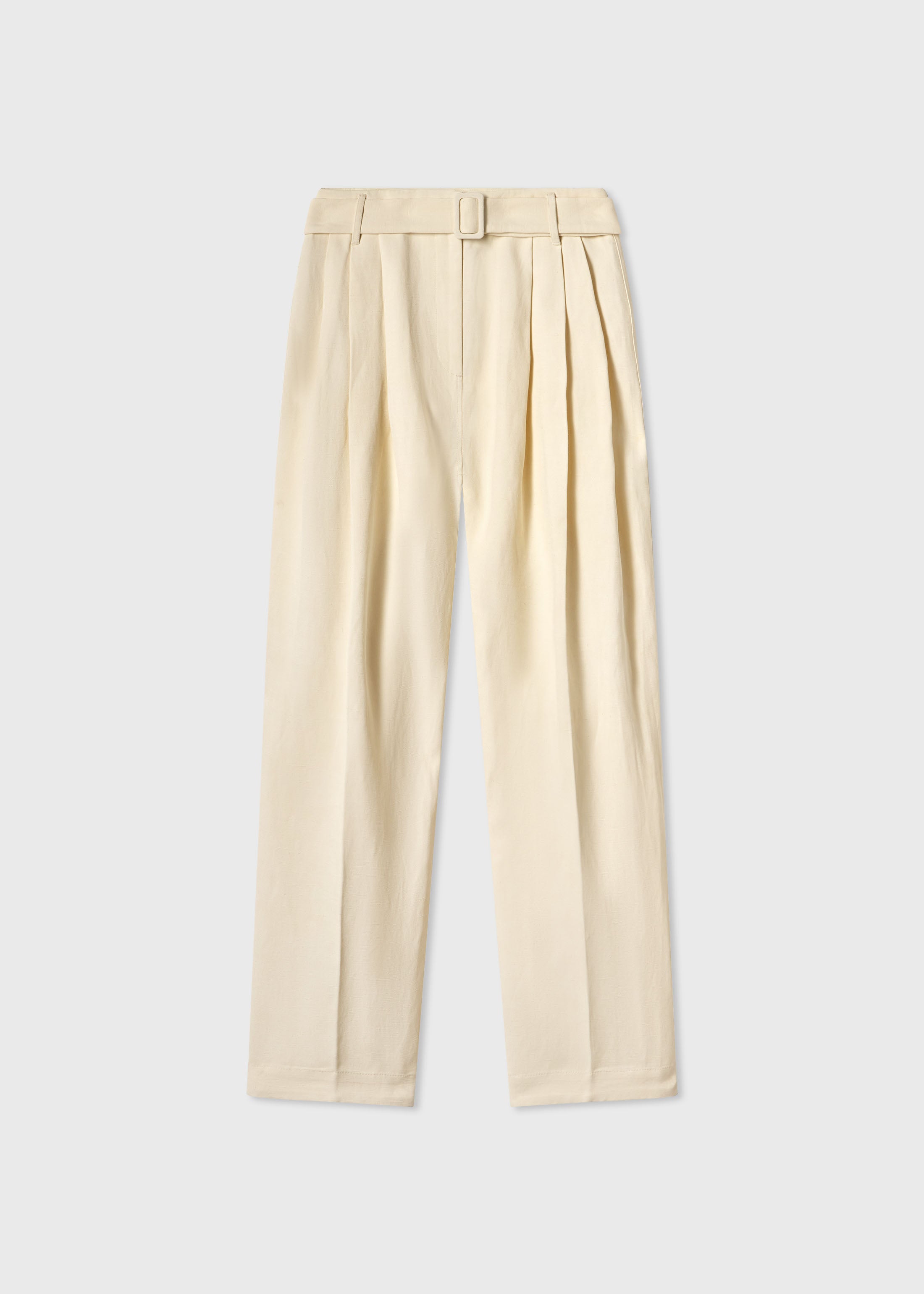 Belted Pleated Pant in Viscose Linen - Pearl