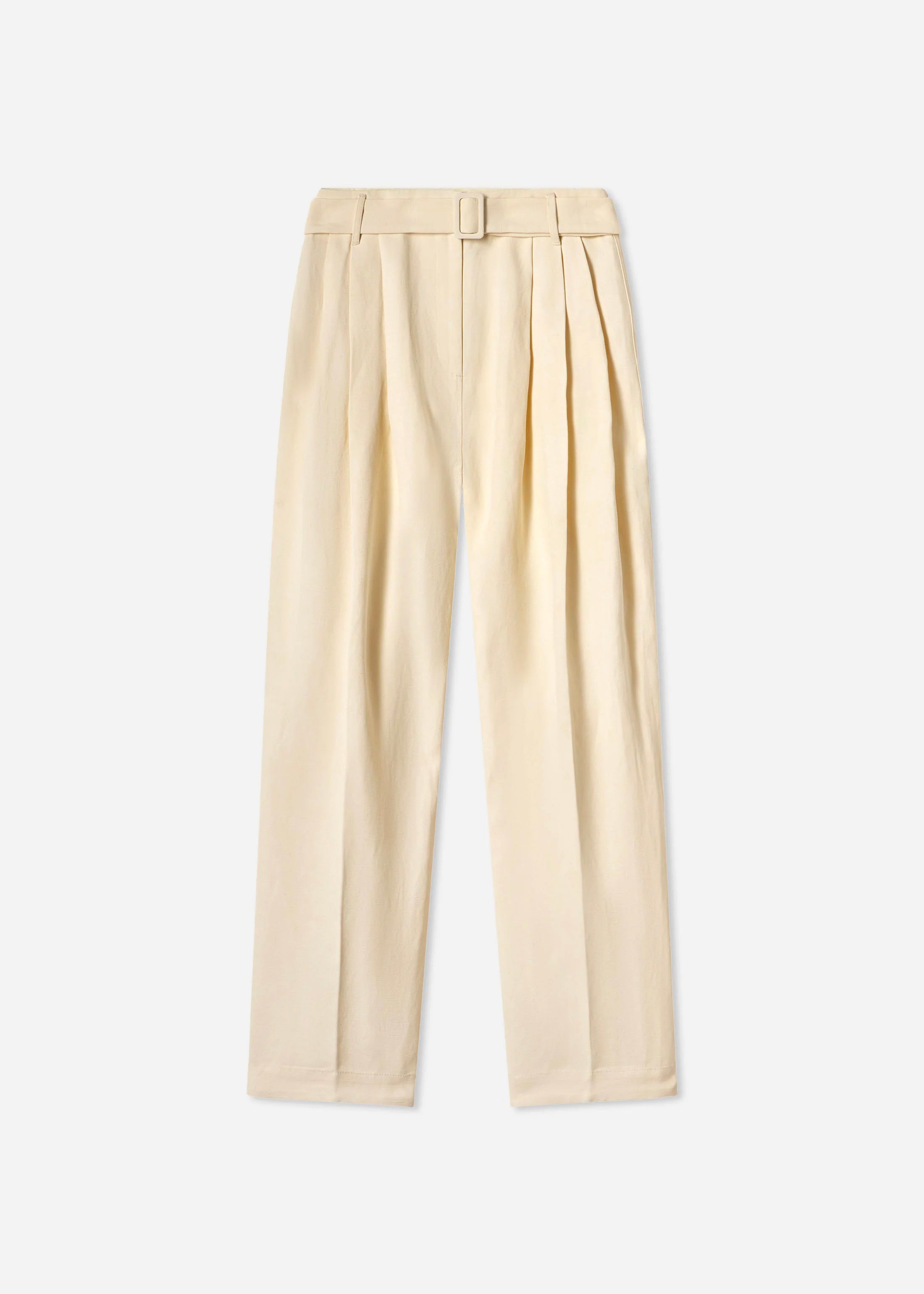 Belted Pleated Pant in Viscose Linen - Pearl