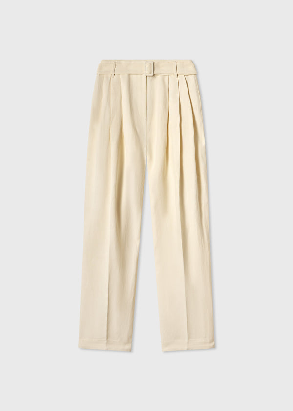 Belted Pleated Pant in Viscose Linen - Pearl - CO