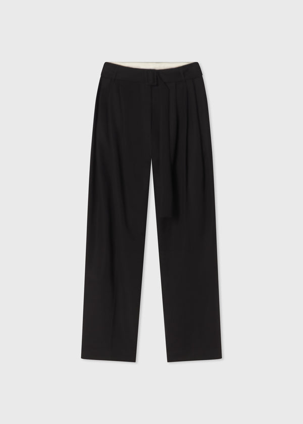 Belted Pleated Pant in Cotton - Black - CO