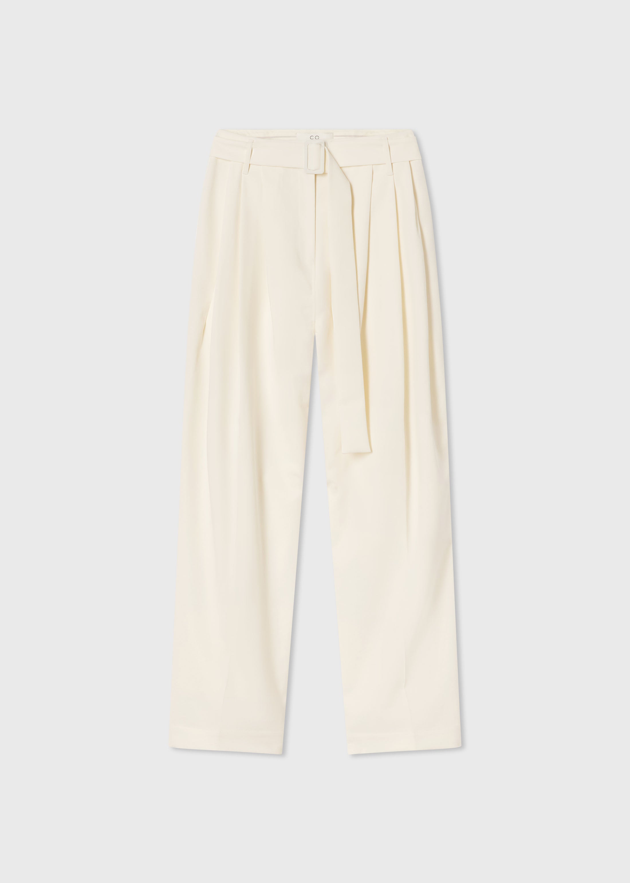 Belted Pleated Pant in Cotton - Milk