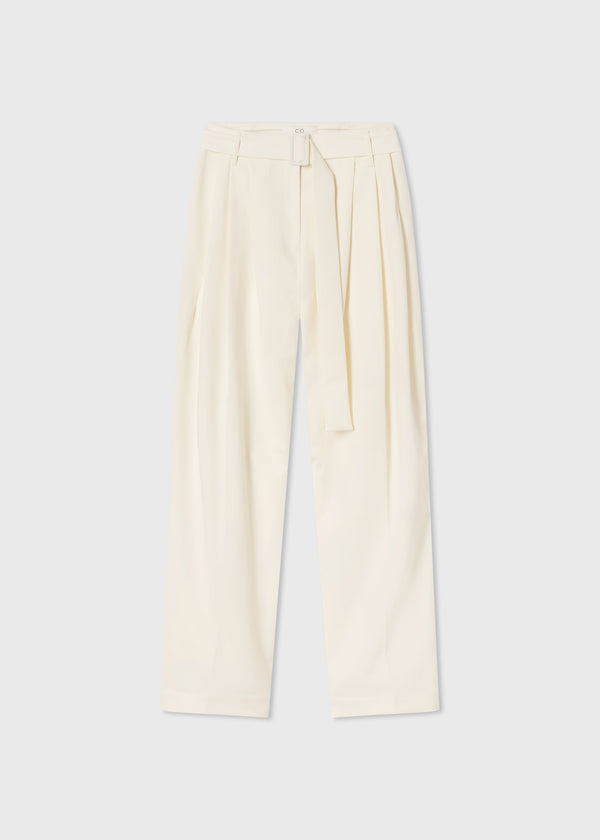 Belted Pleated Pant in Cotton - Milk - CO