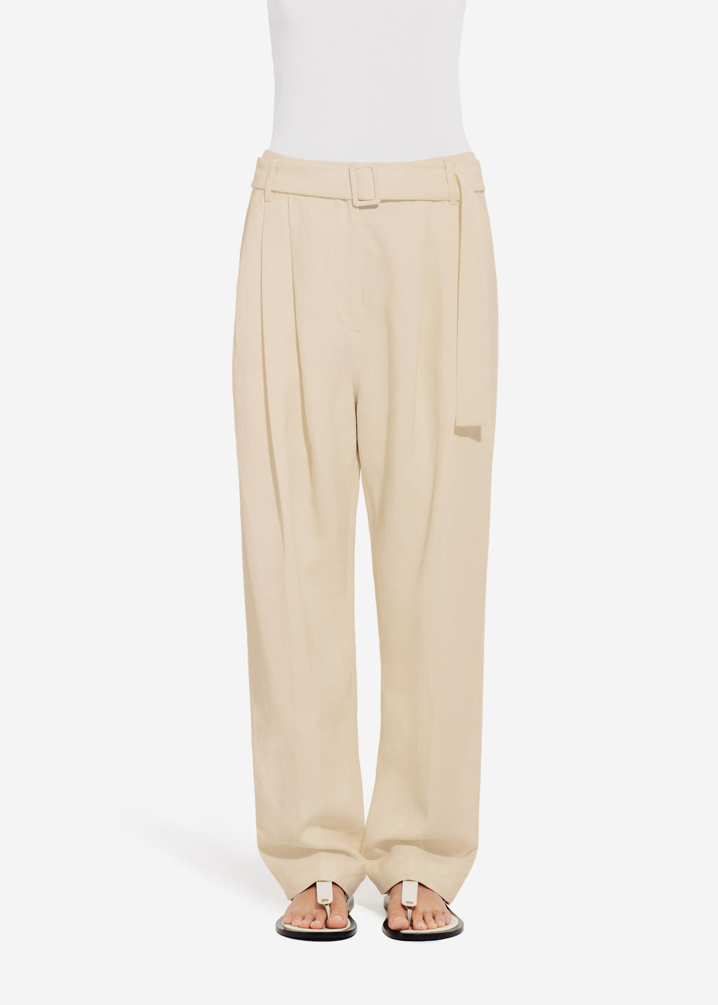 Belted Pleated Pant in Viscose Linen - Pearl - CO