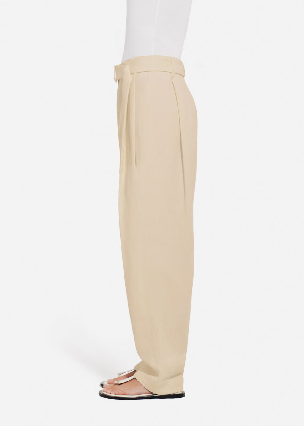 Belted Pleated Pant in Viscose Linen - Pearl - CO