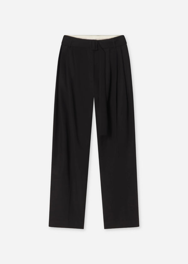 Belted Pleated Pant in Cotton - Black - CO