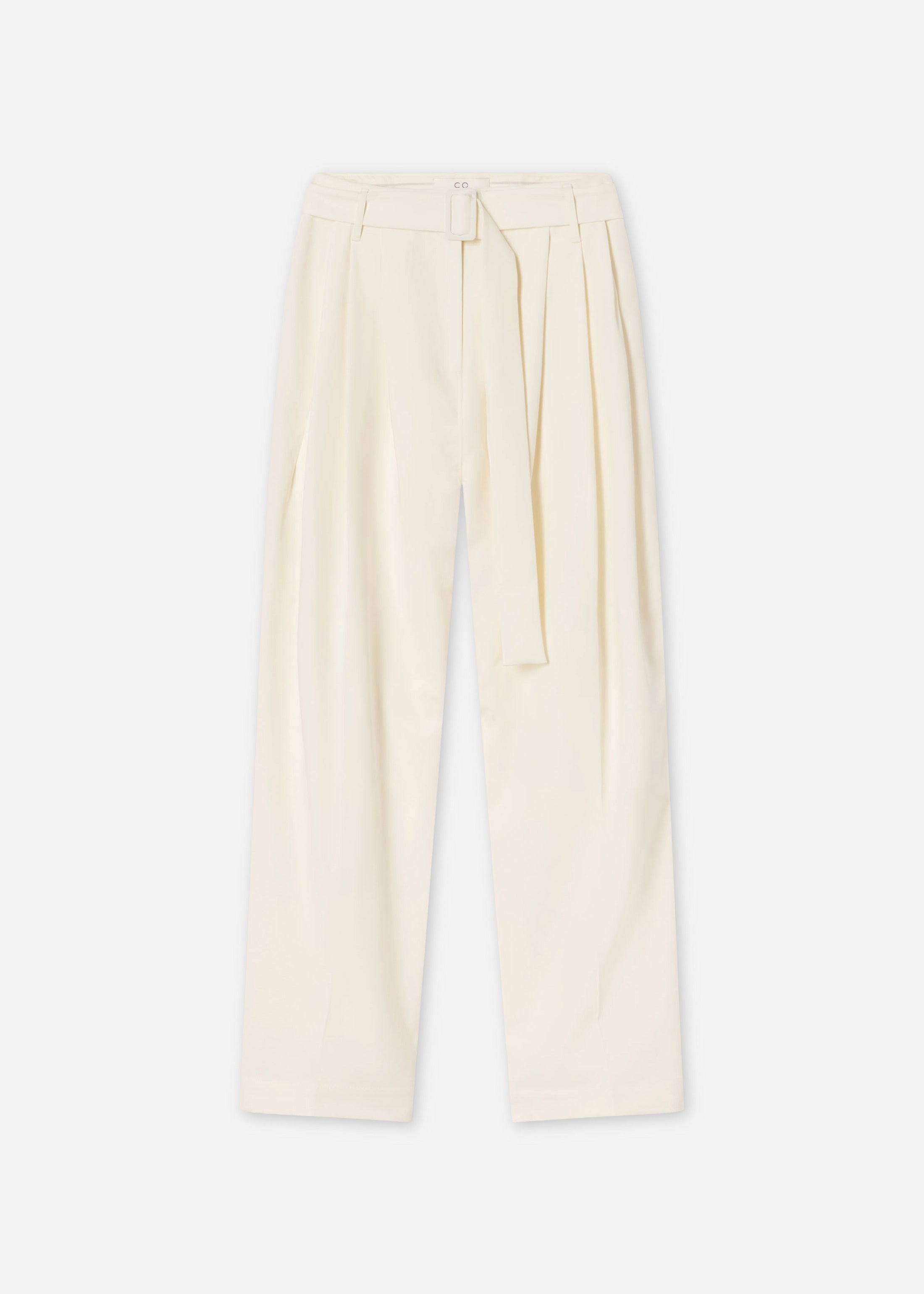 Belted Pleated Pant in Cotton - Milk