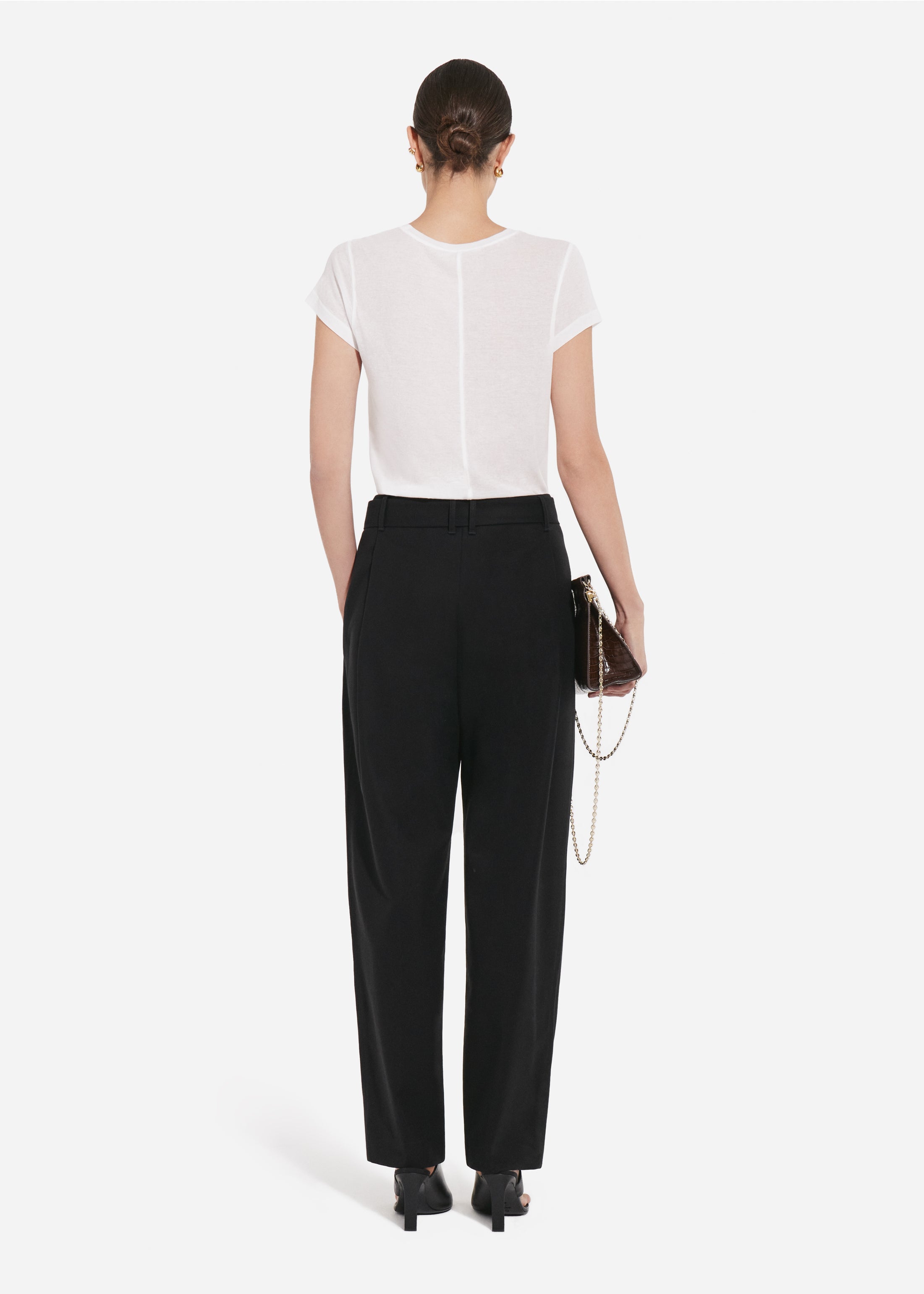 Belted Pleated Pant in Cotton - Black