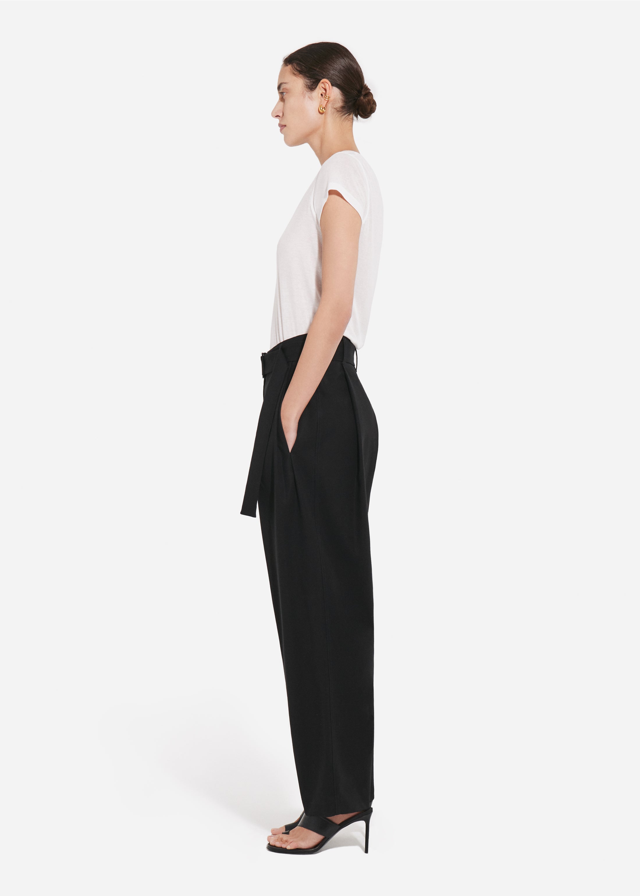 Belted Pleated Pant in Cotton - Black