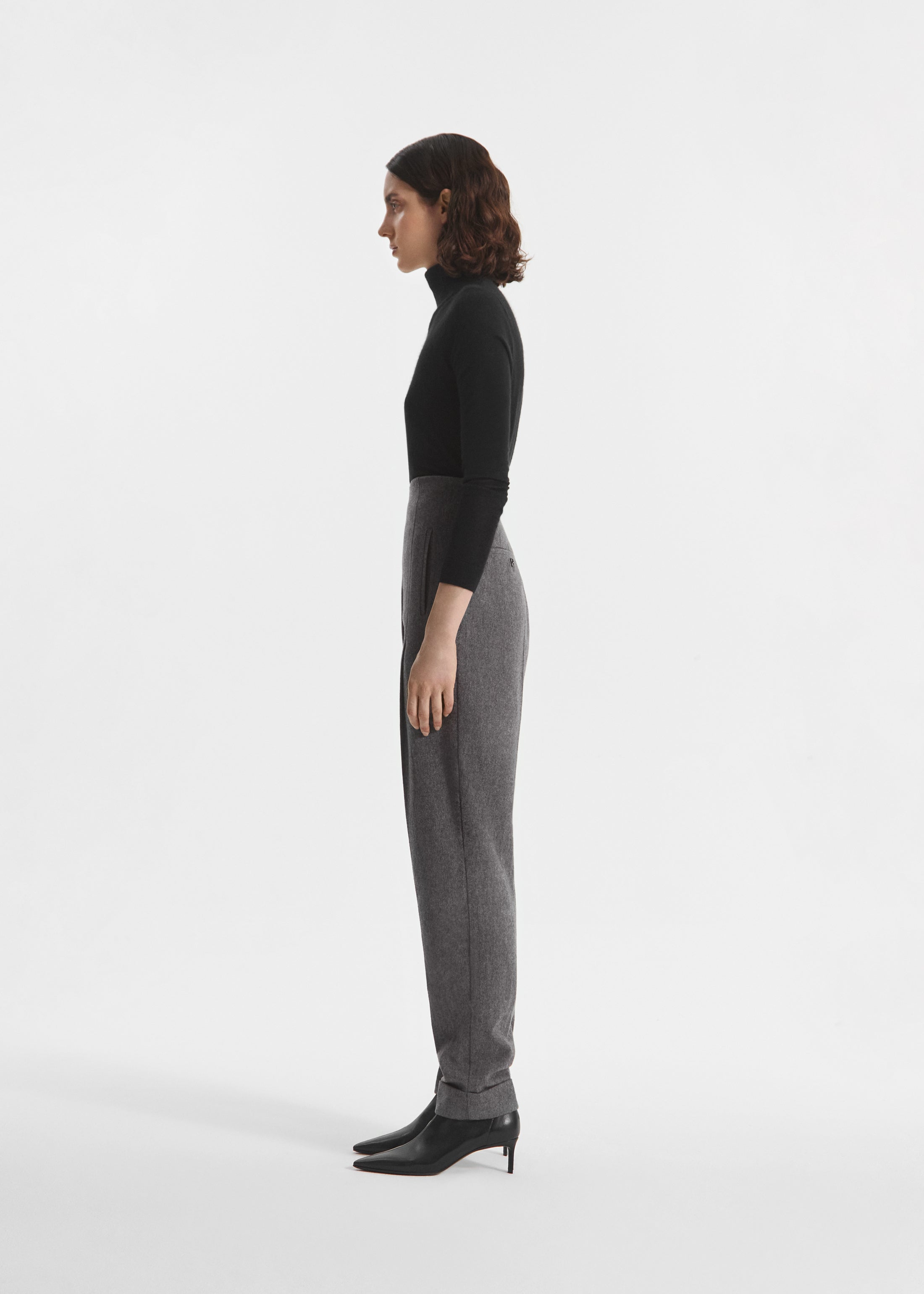 High Waisted Jodphur in Wool Cashmere - Grey Melange, image 2 of 4