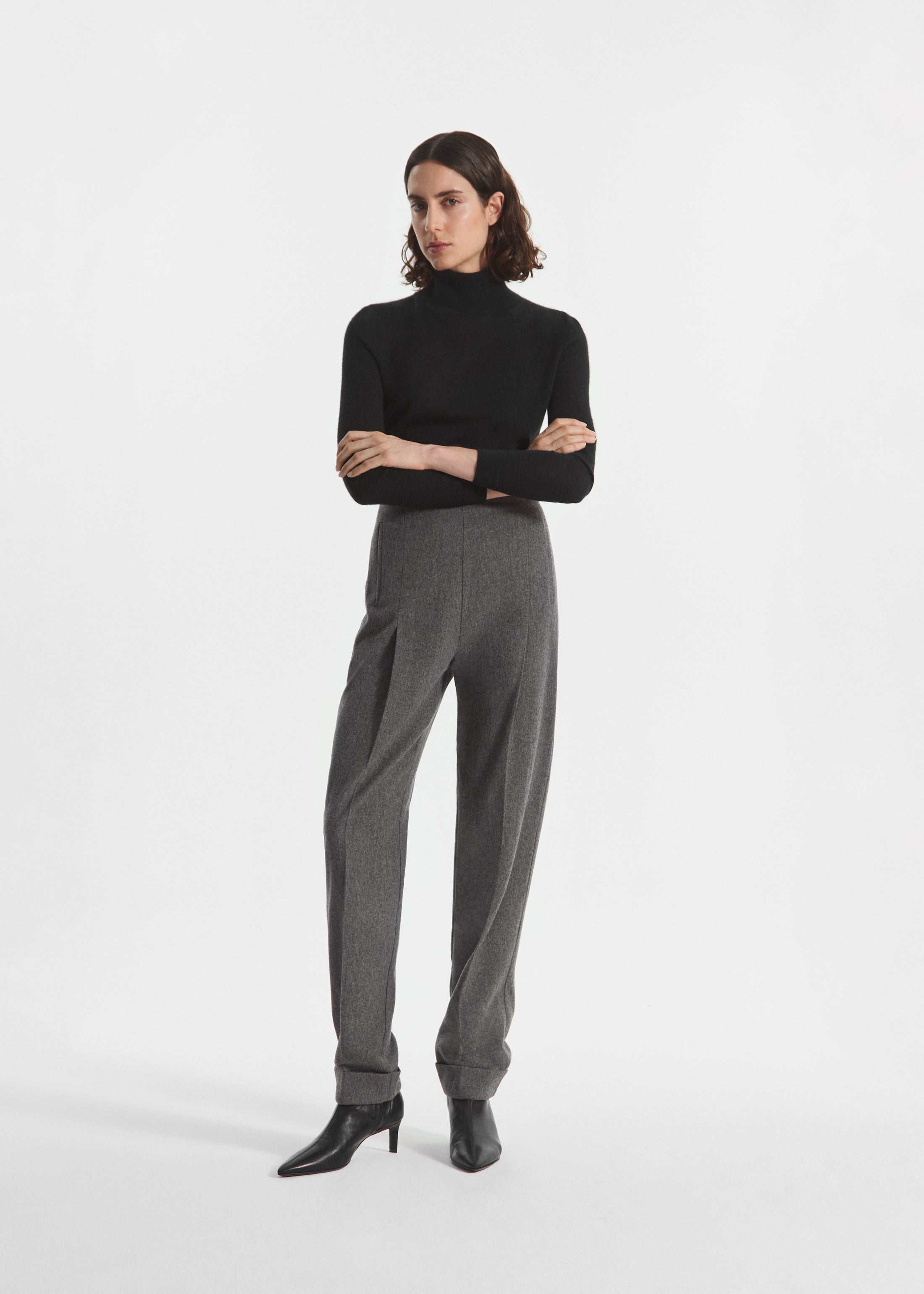High Waisted Jodphur in Wool Cashmere - Grey Melange, image 1 of 4