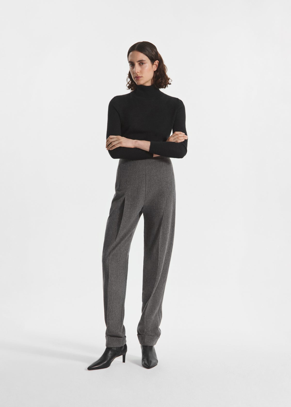 High Waisted Jodphur in Wool Cashmere - Grey Melange, image 1 of 4