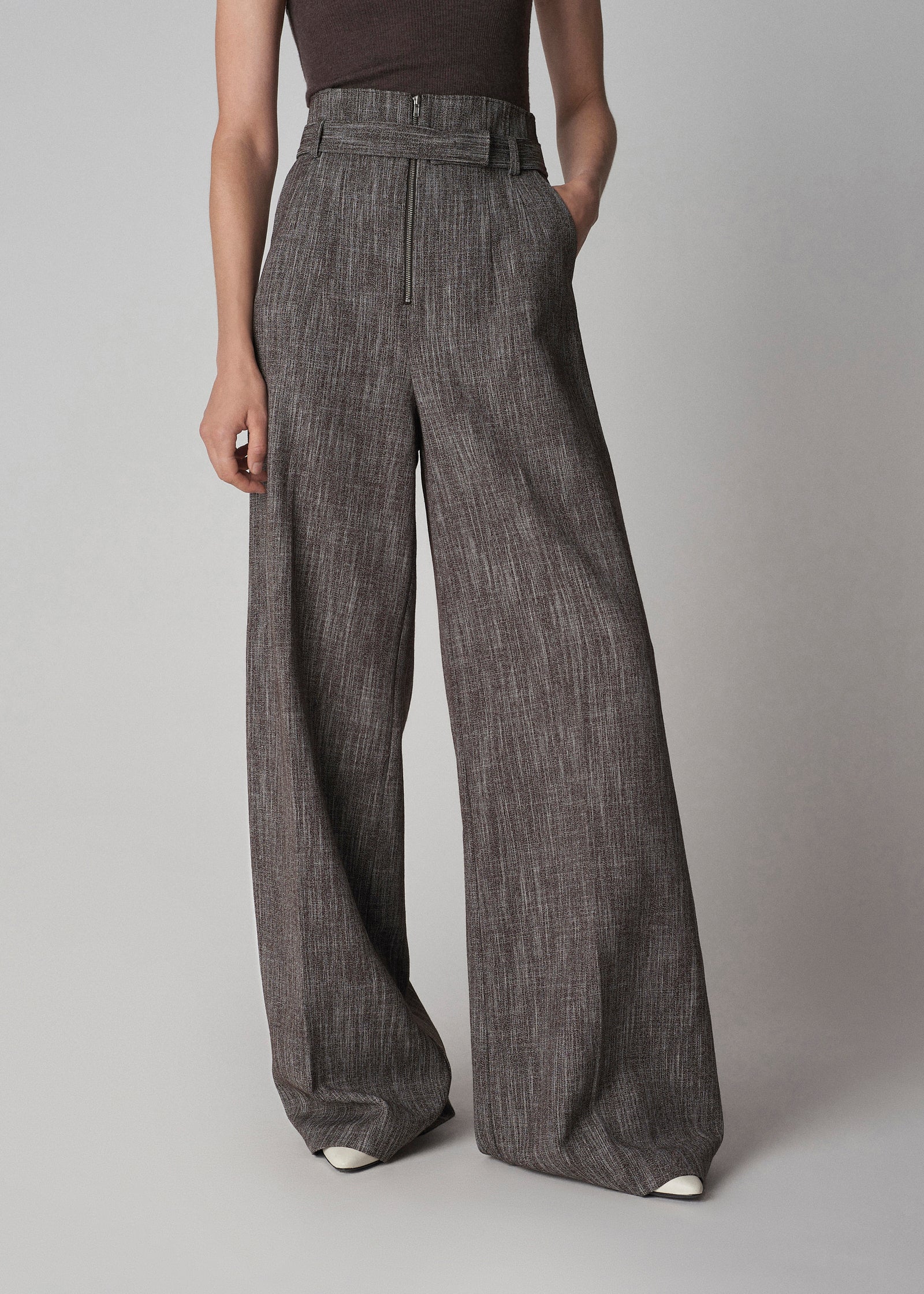 Belted Pant in Virgin Wool  - Coffee - CO Collections