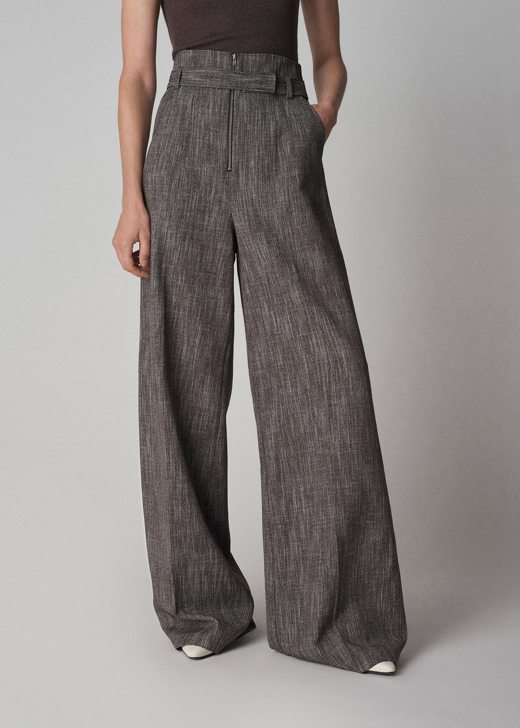 Belted Pant in Virgin Wool  - Coffee - CO