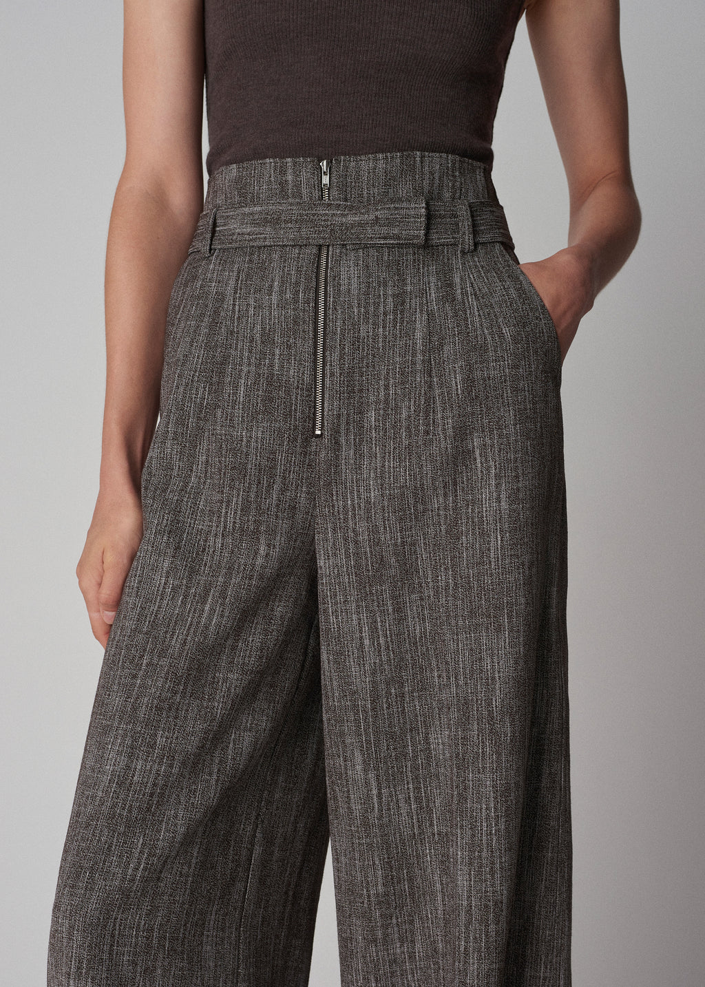 Belted Pant in Virgin Wool  - Coffee - CO