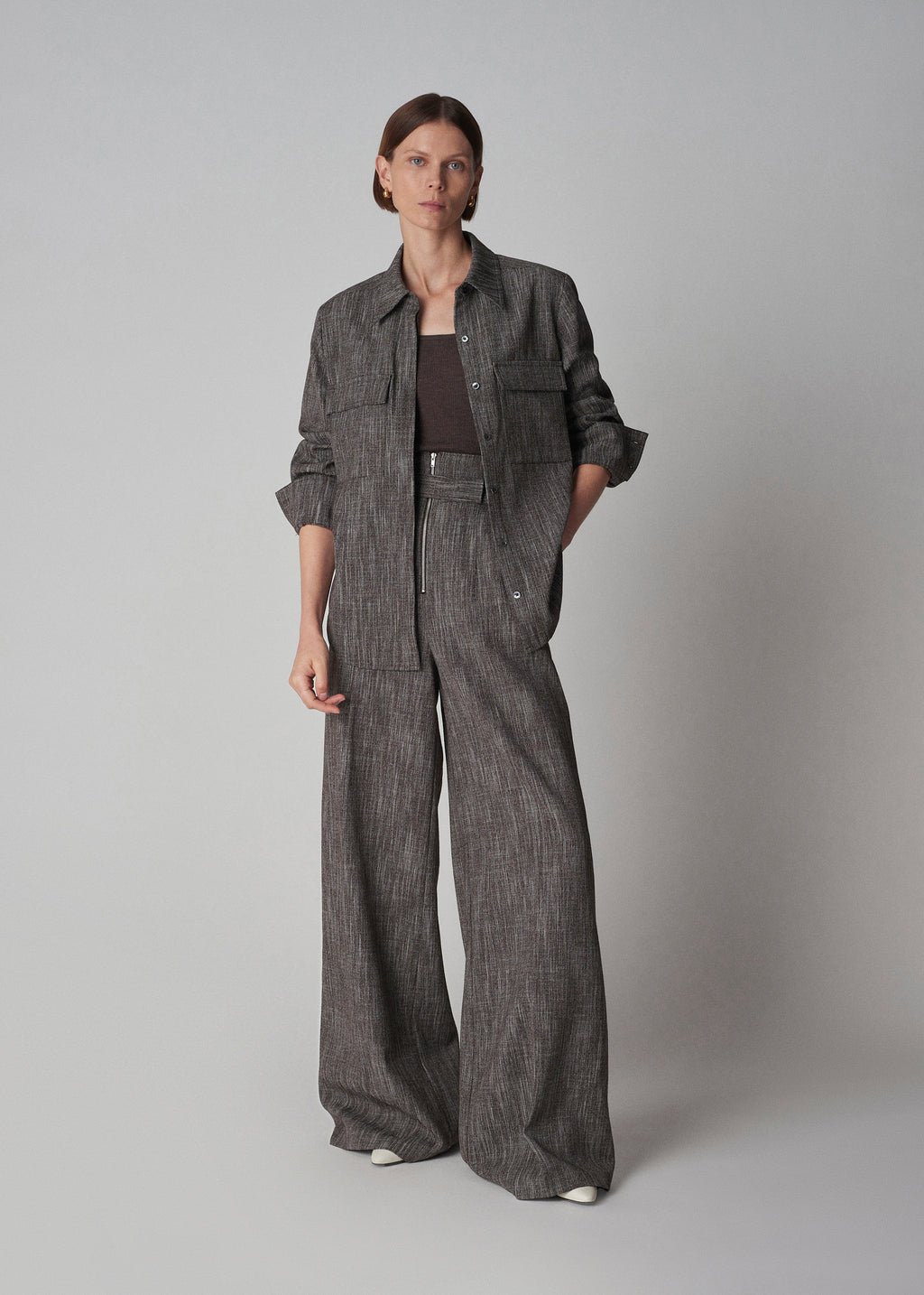 Belted Pant in Virgin Wool  - Coffee - CO