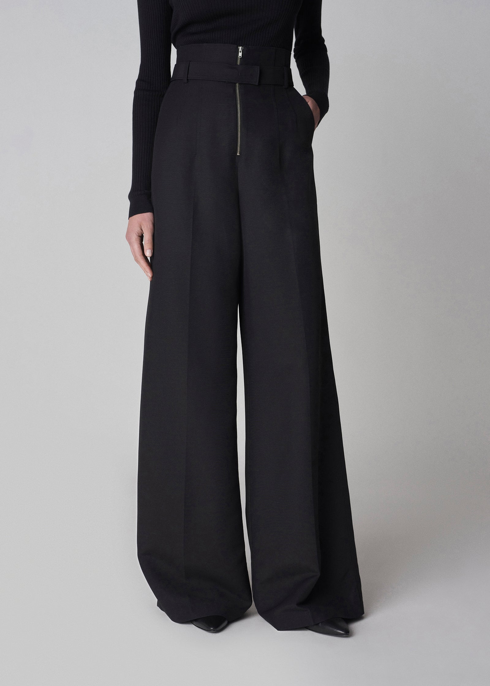 Belted Pant in Smooth Faille - Black - CO Collections