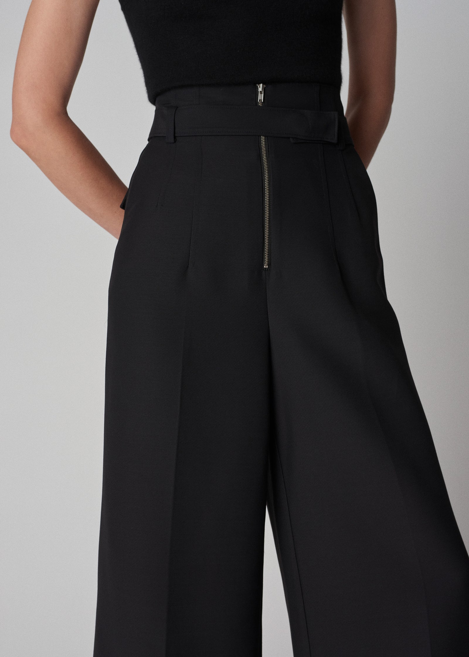 Belted Pant in Smooth Faille - Black - CO Collections