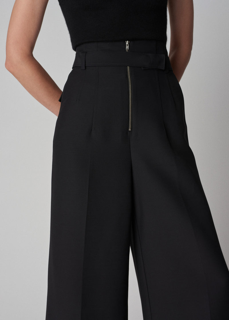 Belted Pant in Viscose and Virgin Wool - Black - CO