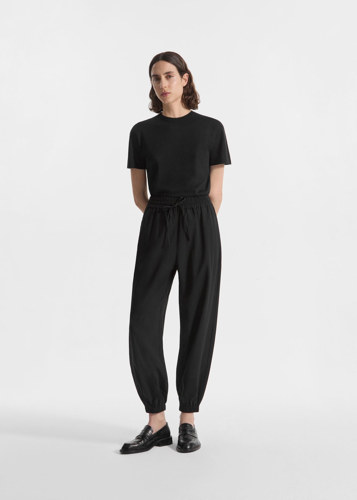 Jogger Pant in Stretch Wool Suiting - Black, image 1 of 5