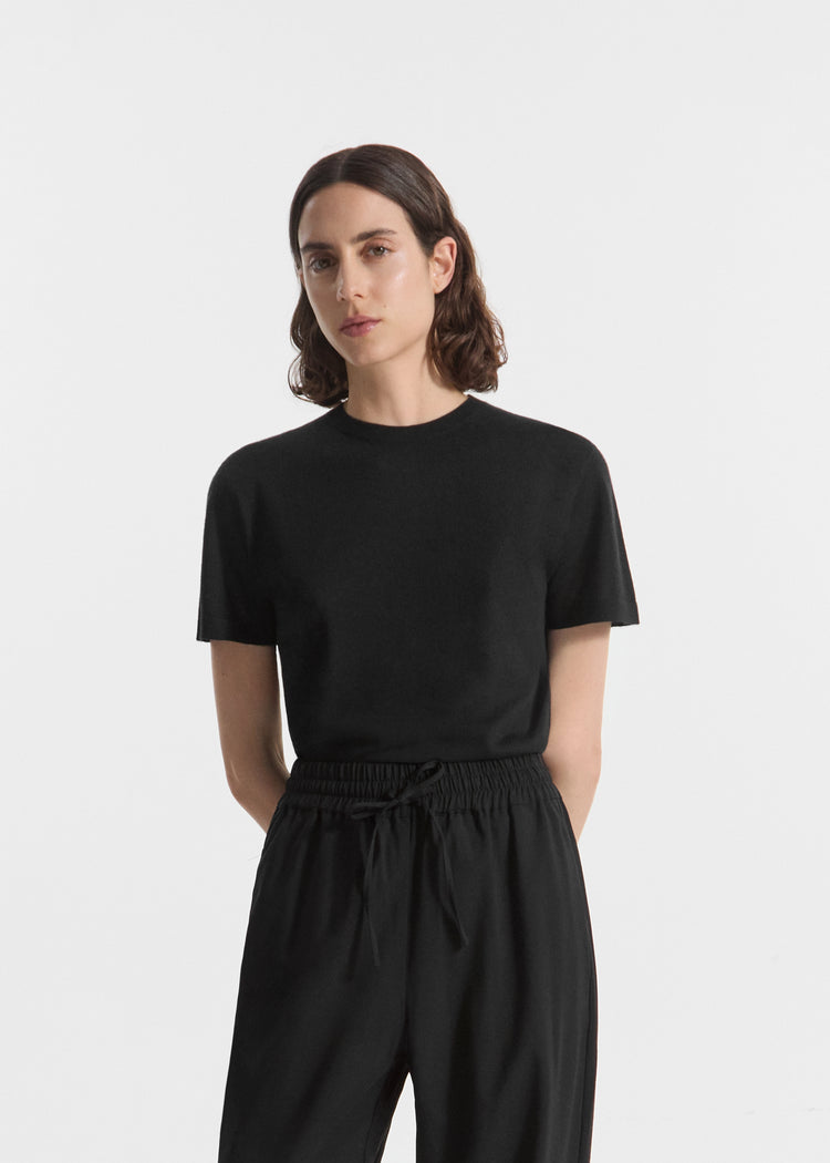T-Shirt in Fine Cashmere - Black, image 1 of 5