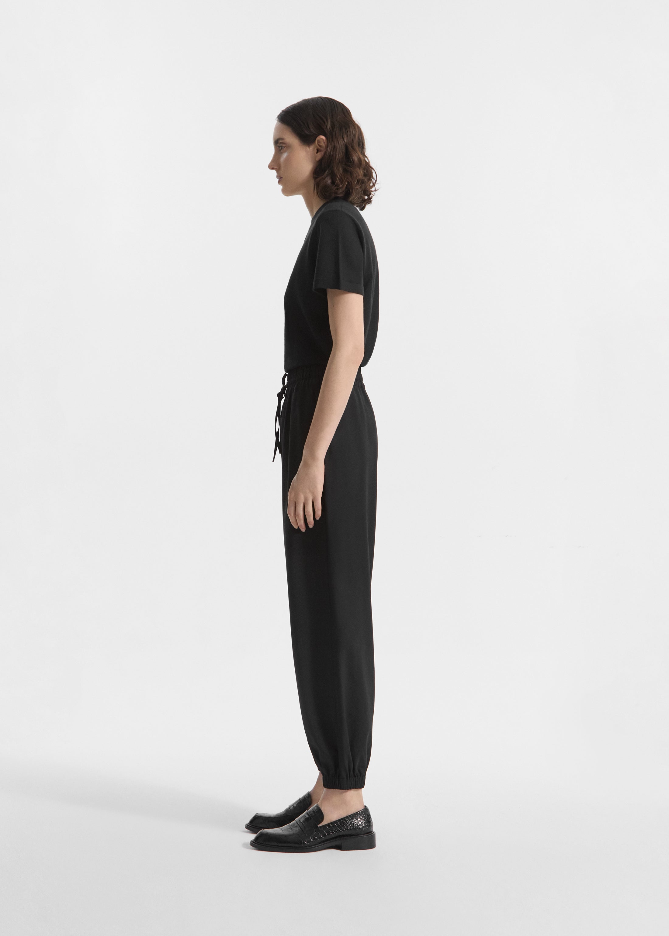 Jogger Pant in Stretch Wool Suiting - Black