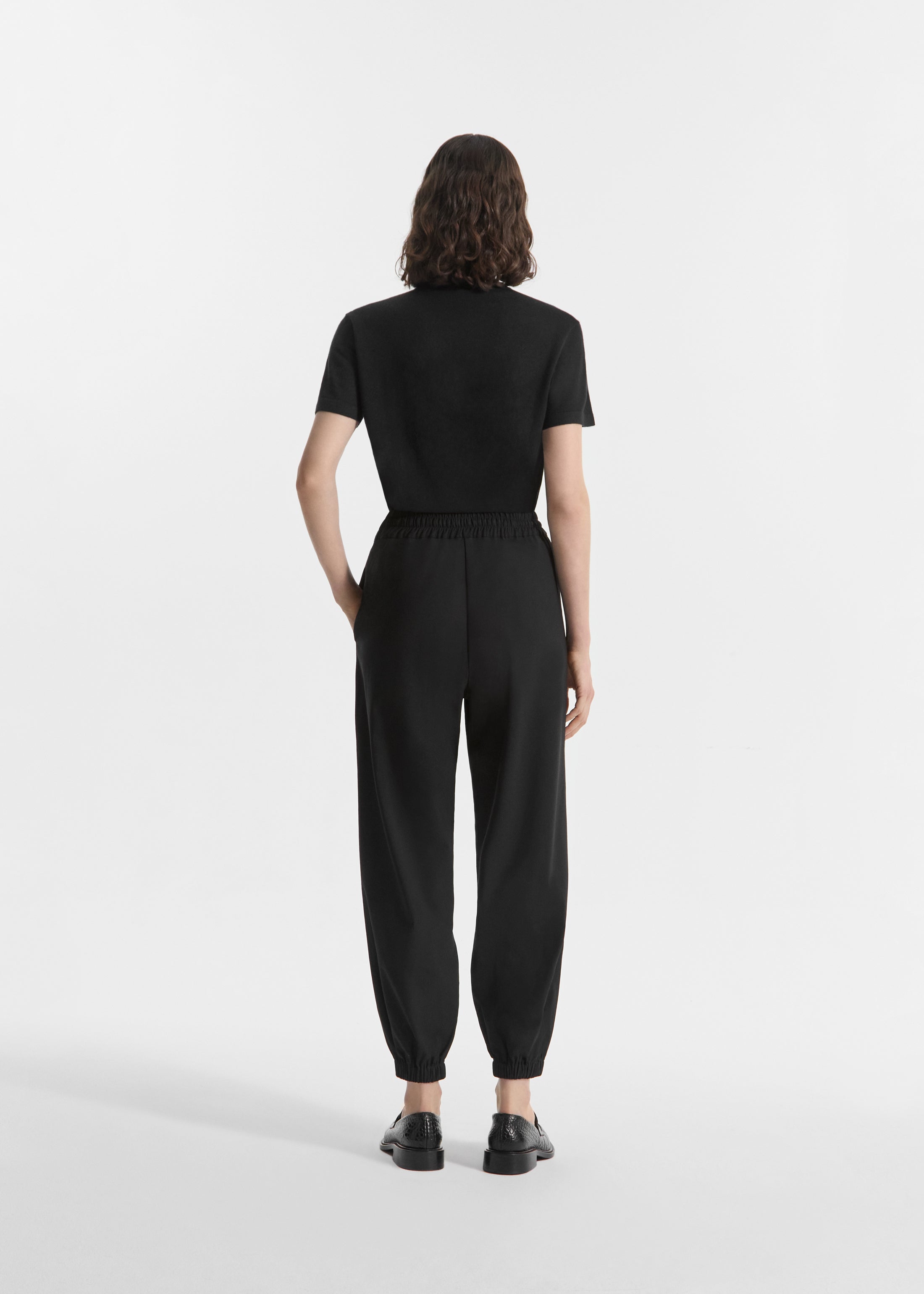 Jogger Pant in Stretch Wool Suiting - Black