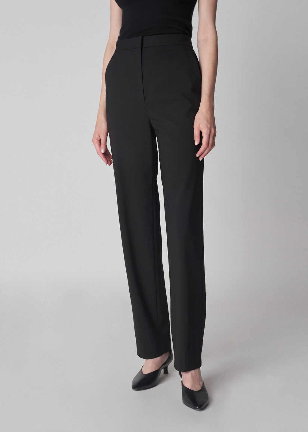 Flat Front Cigarette Trouser in Virgin Wool - Black - CO