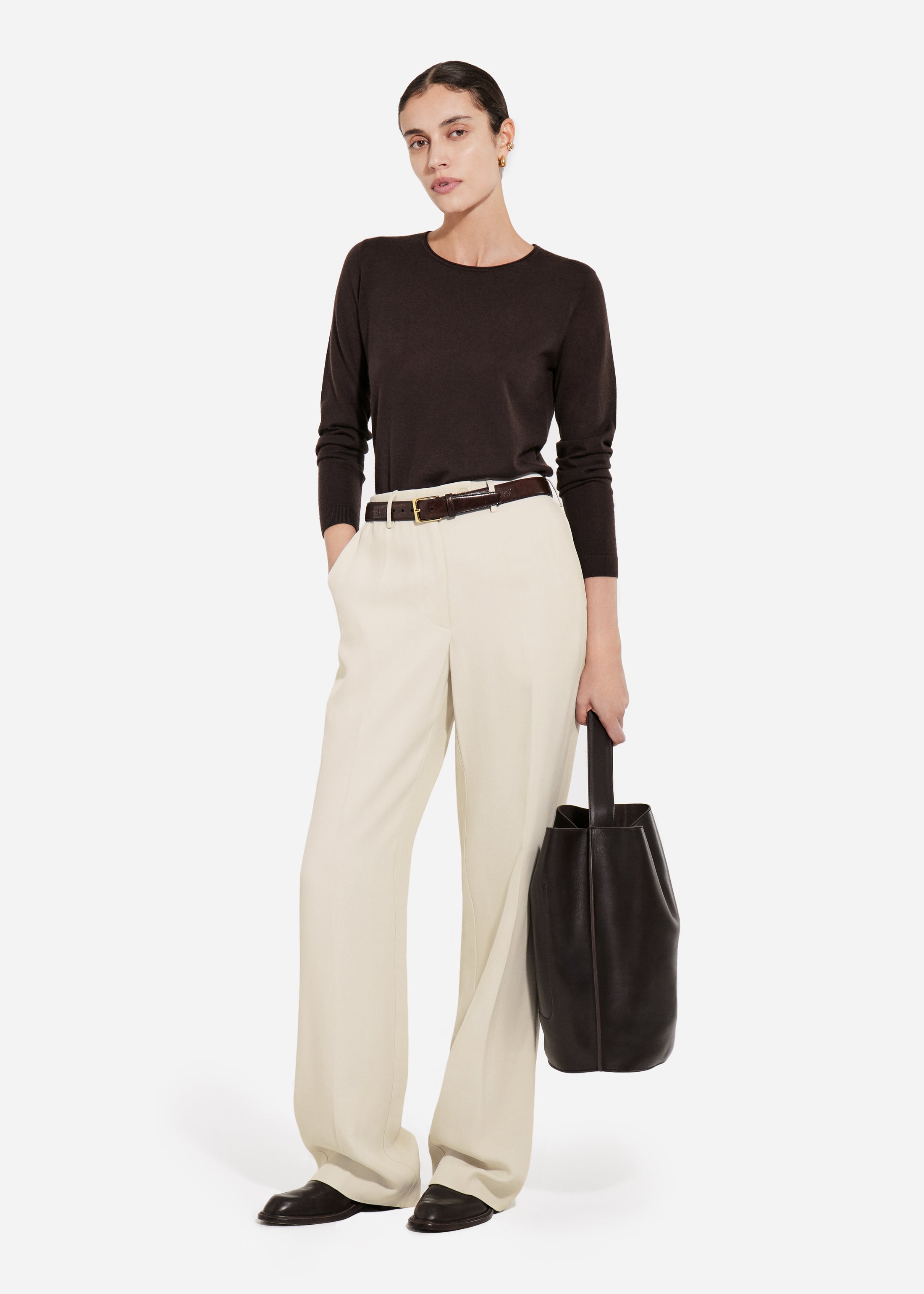 Tailored Straight-Leg Trouser in Viscose Twill - Pearl