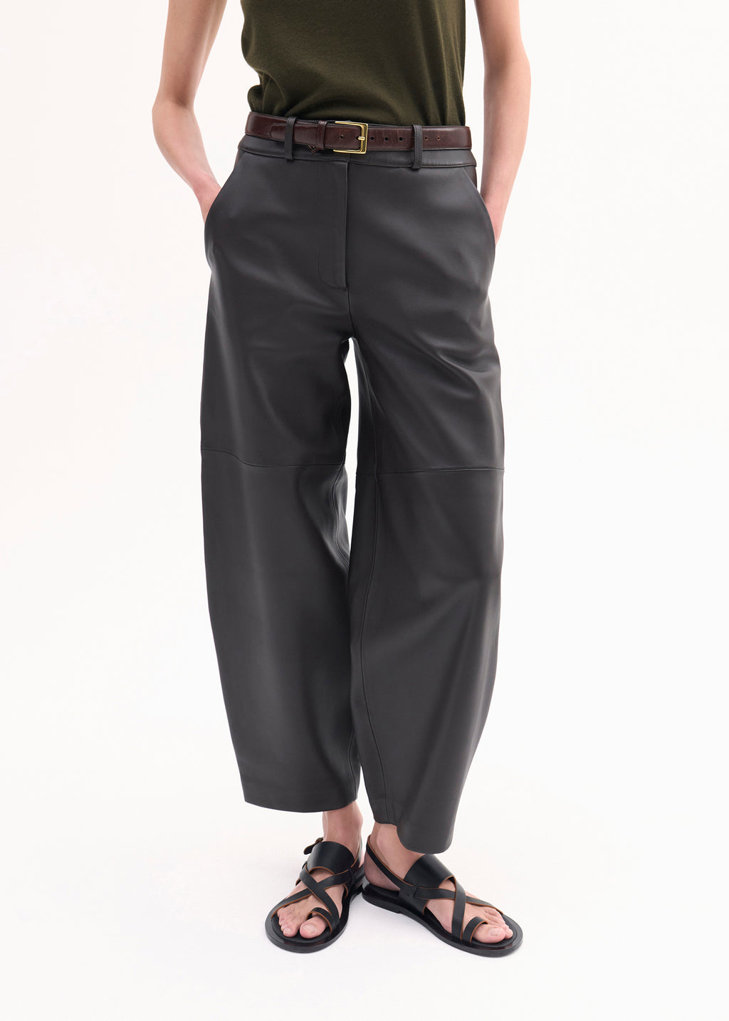 Cropped Leather Trouser - Black - CO
