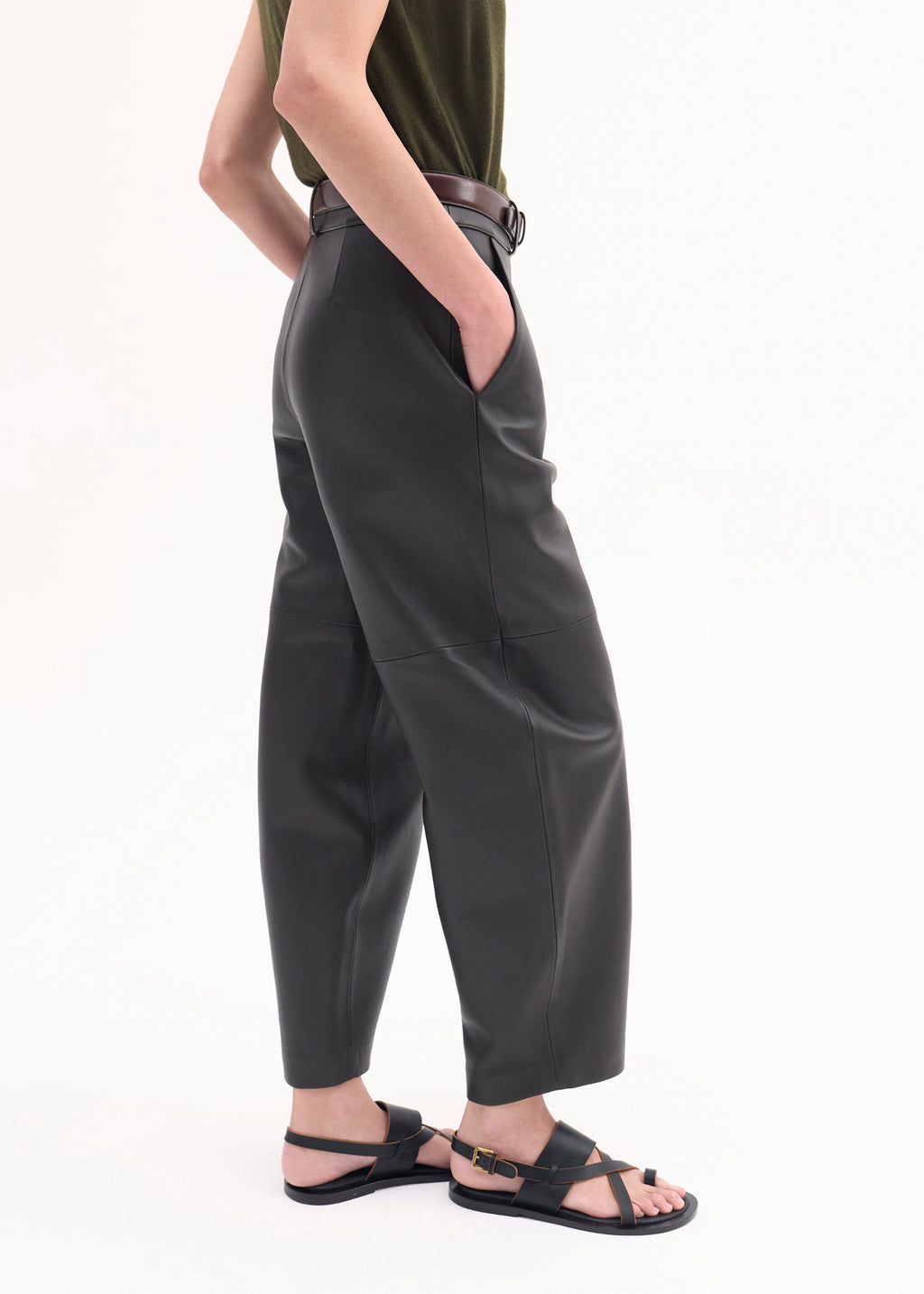 Cropped Leather Trouser - Black - CO