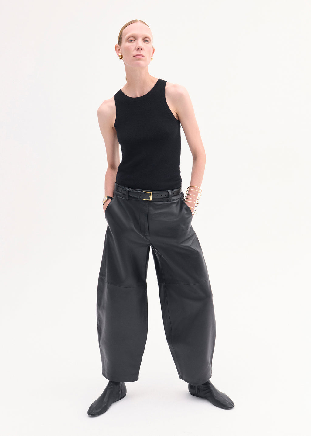 Cropped Leather Trouser - Black - CO