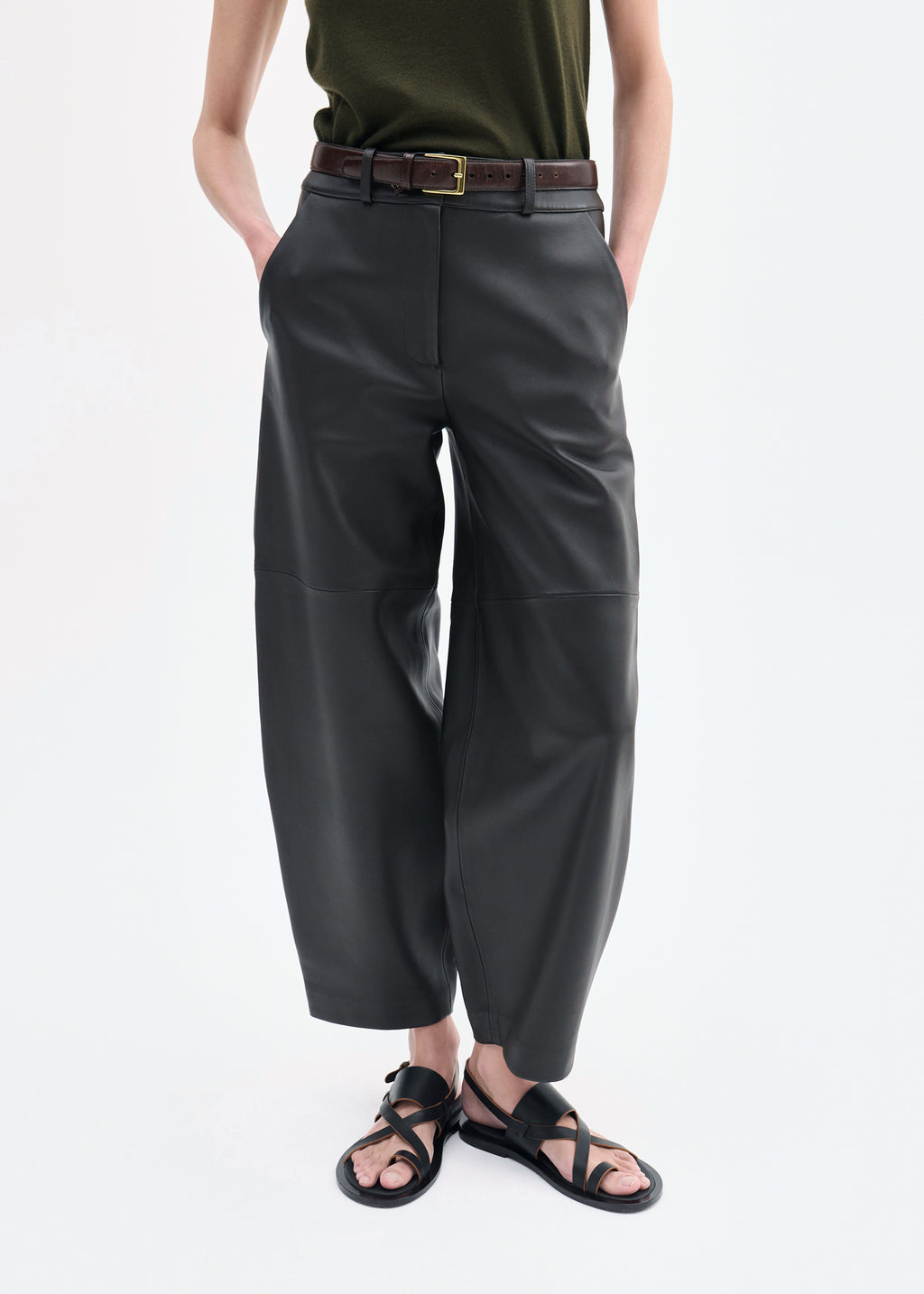 Cropped Leather Trouser - Chocolate - CO