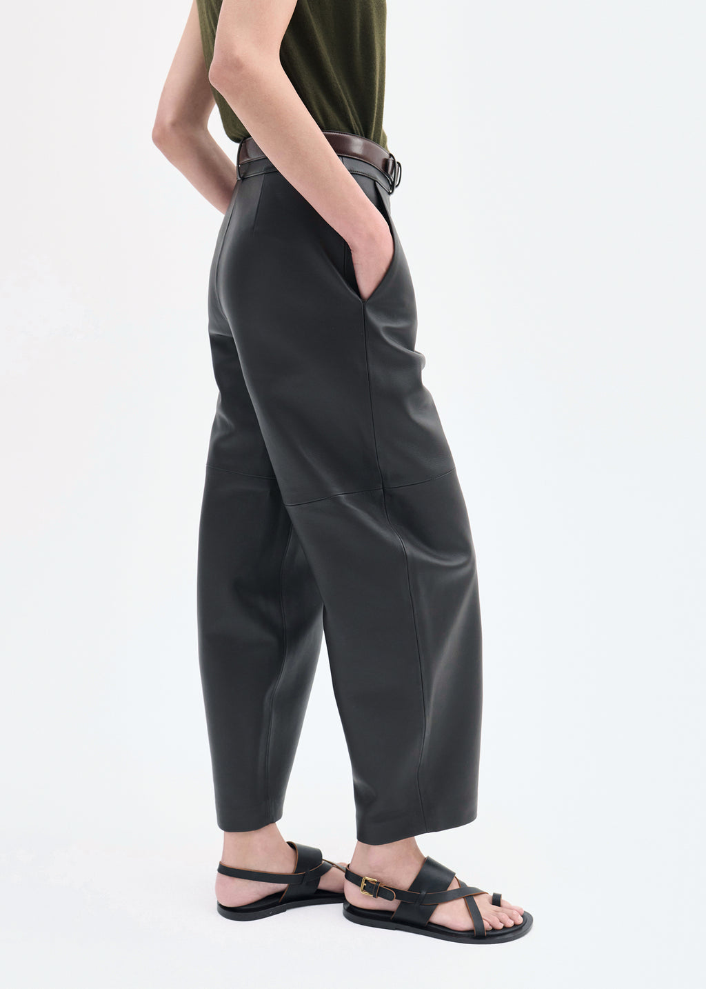 Cropped Leather Trouser - Chocolate - CO