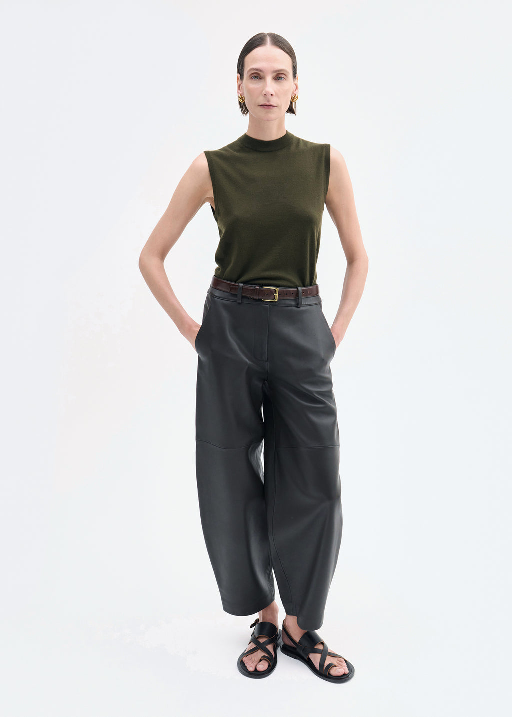 Cropped Leather Trouser - Chocolate - CO