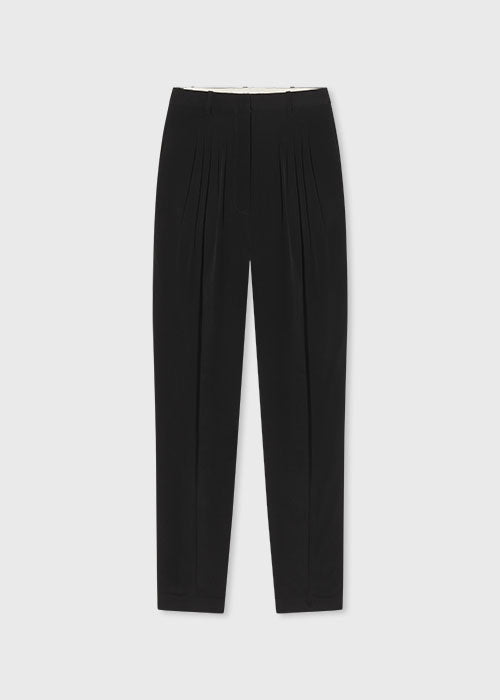 Pleated Carrot Trouser in Silk Cady - Black - CO Collections