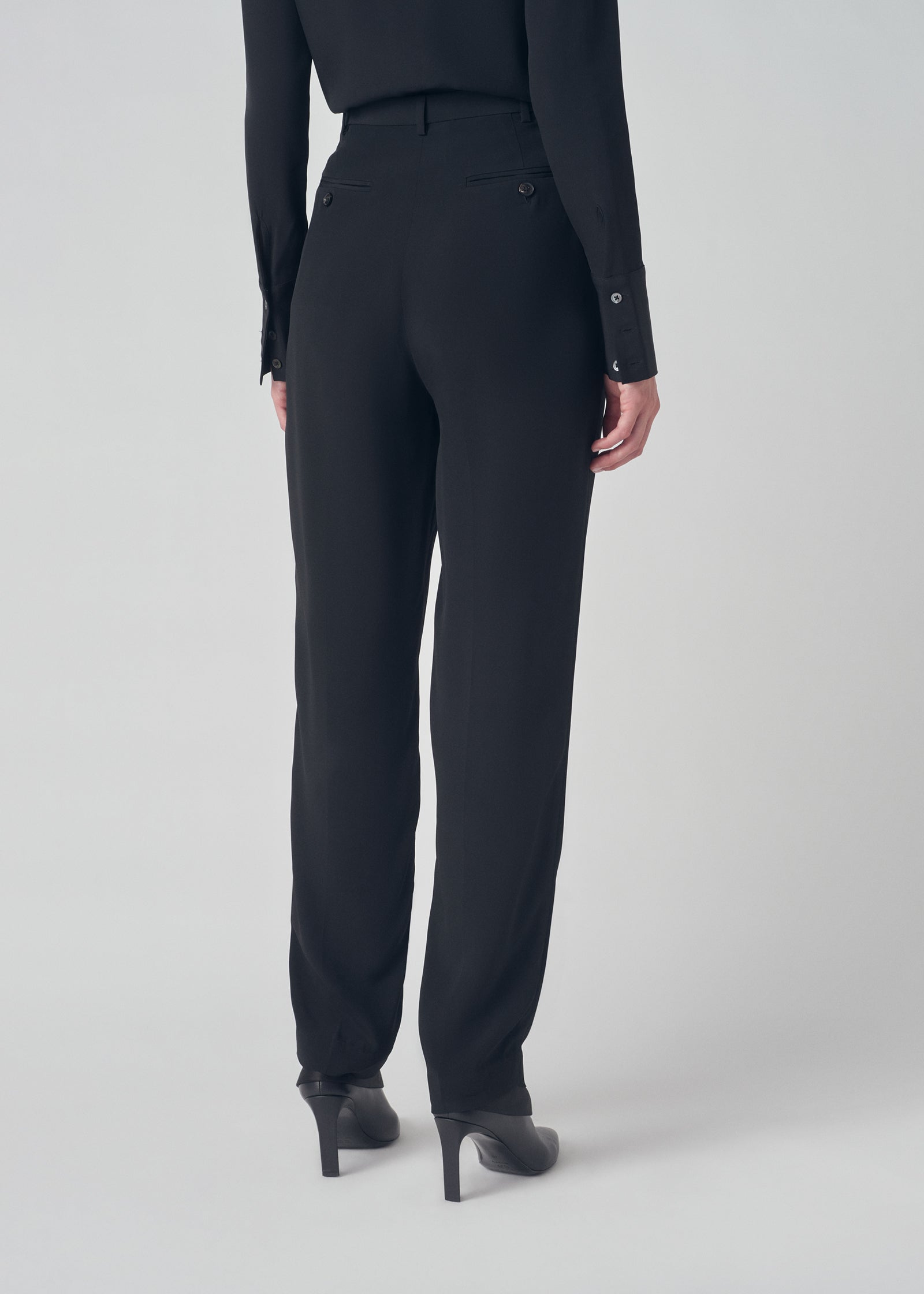 Pleated Carrot Trouser in Silk Cady - Black - CO Collections