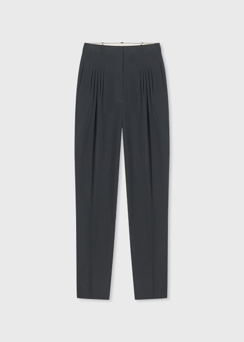 Pleated Carrot Trouser in Gabardine - Charcoal - CO Collections