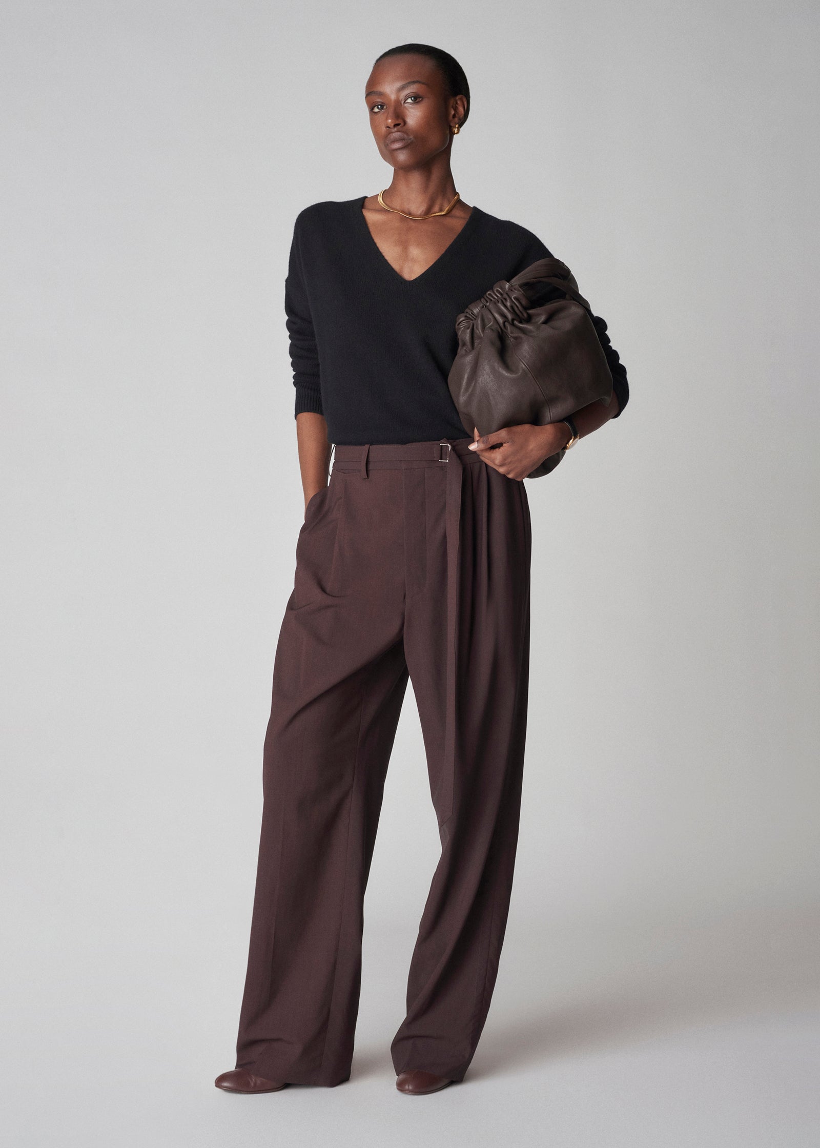 Drop Waist Trouser in Virgin Wool - Chocolate