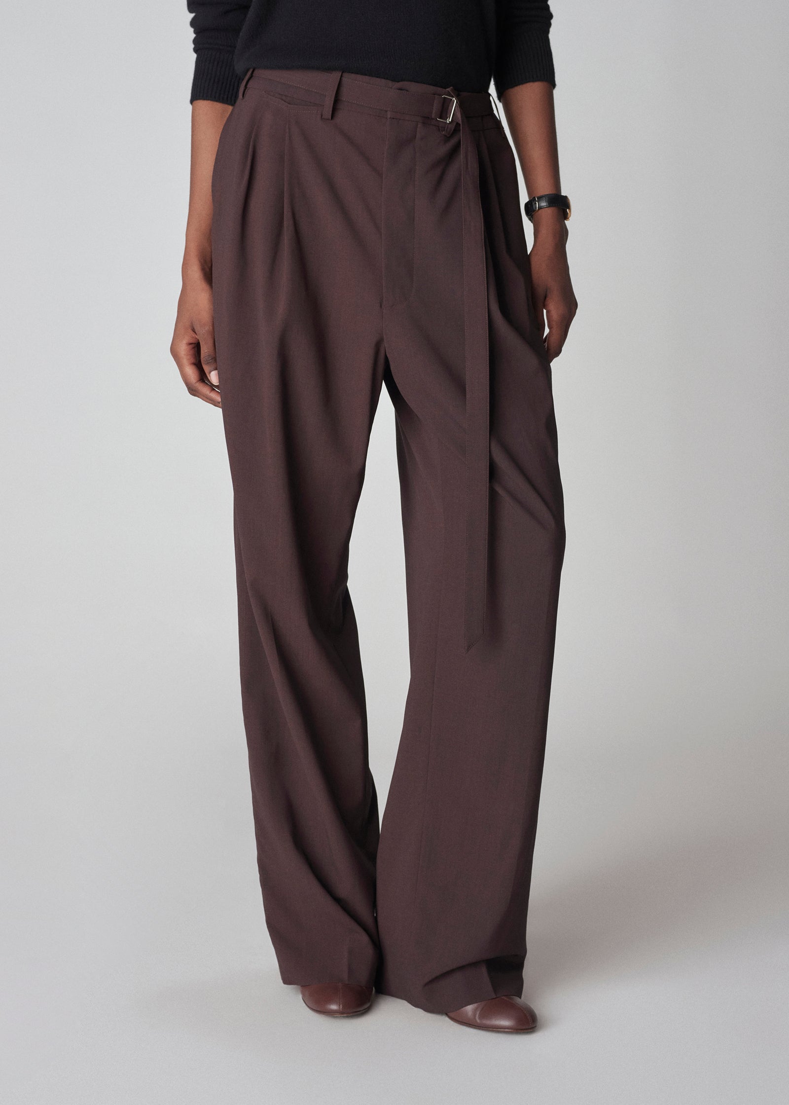 Drop Waist Trouser in Virgin Wool - Chocolate