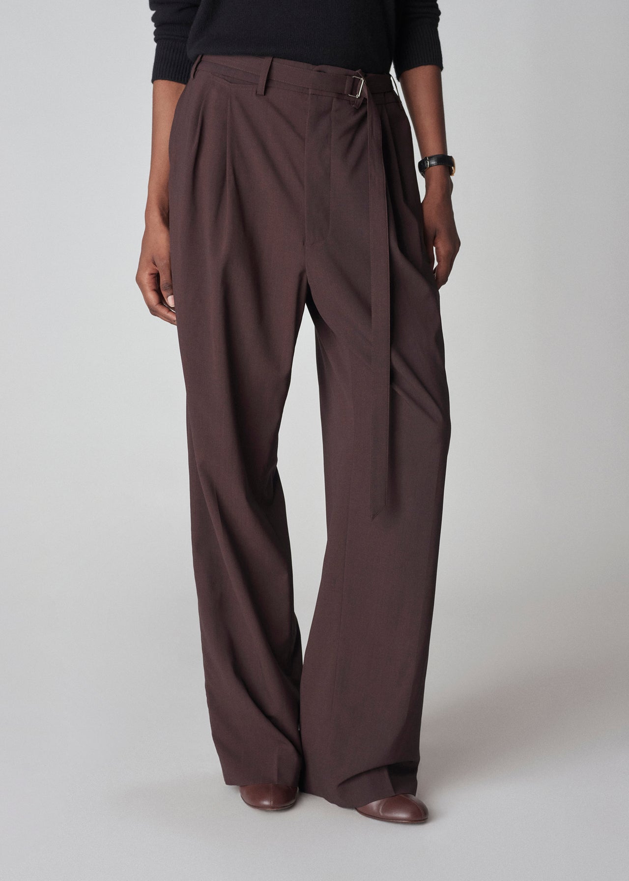 Drop Waist Trouser in Virgin Wool - Chocolate