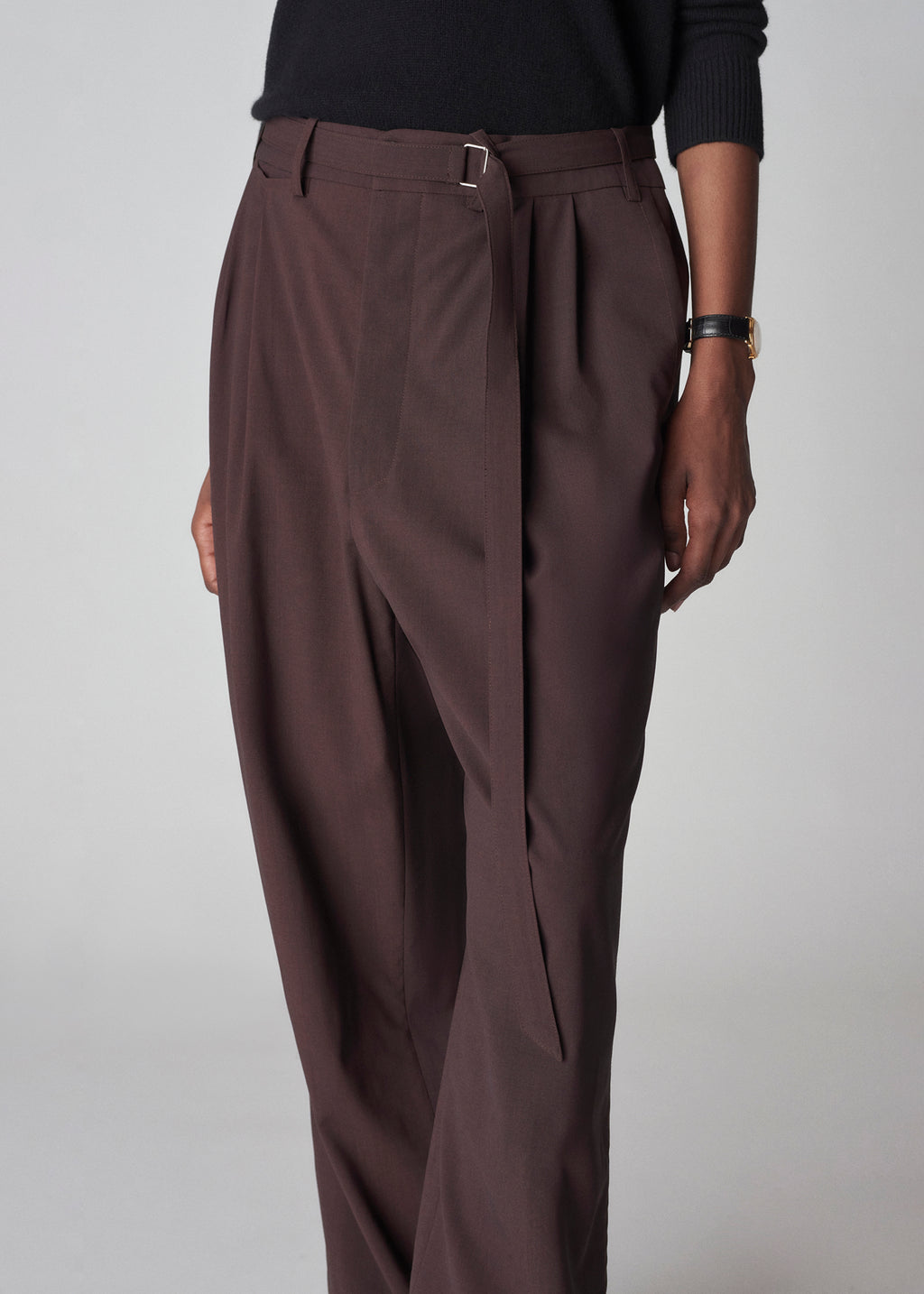 Drop Waist Trouser in Virgin Wool - Chocolate - CO