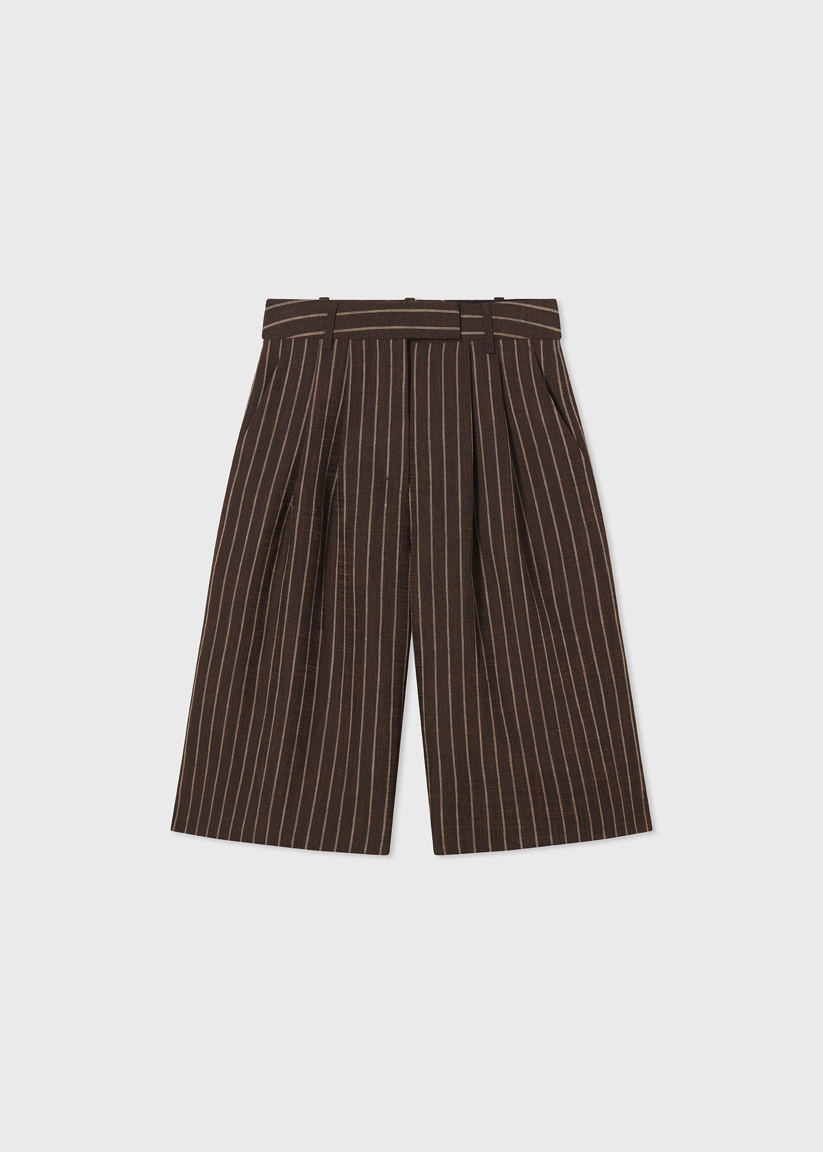 Relaxed Bermuda Short in Linen  - Brown Stripe - CO Collections