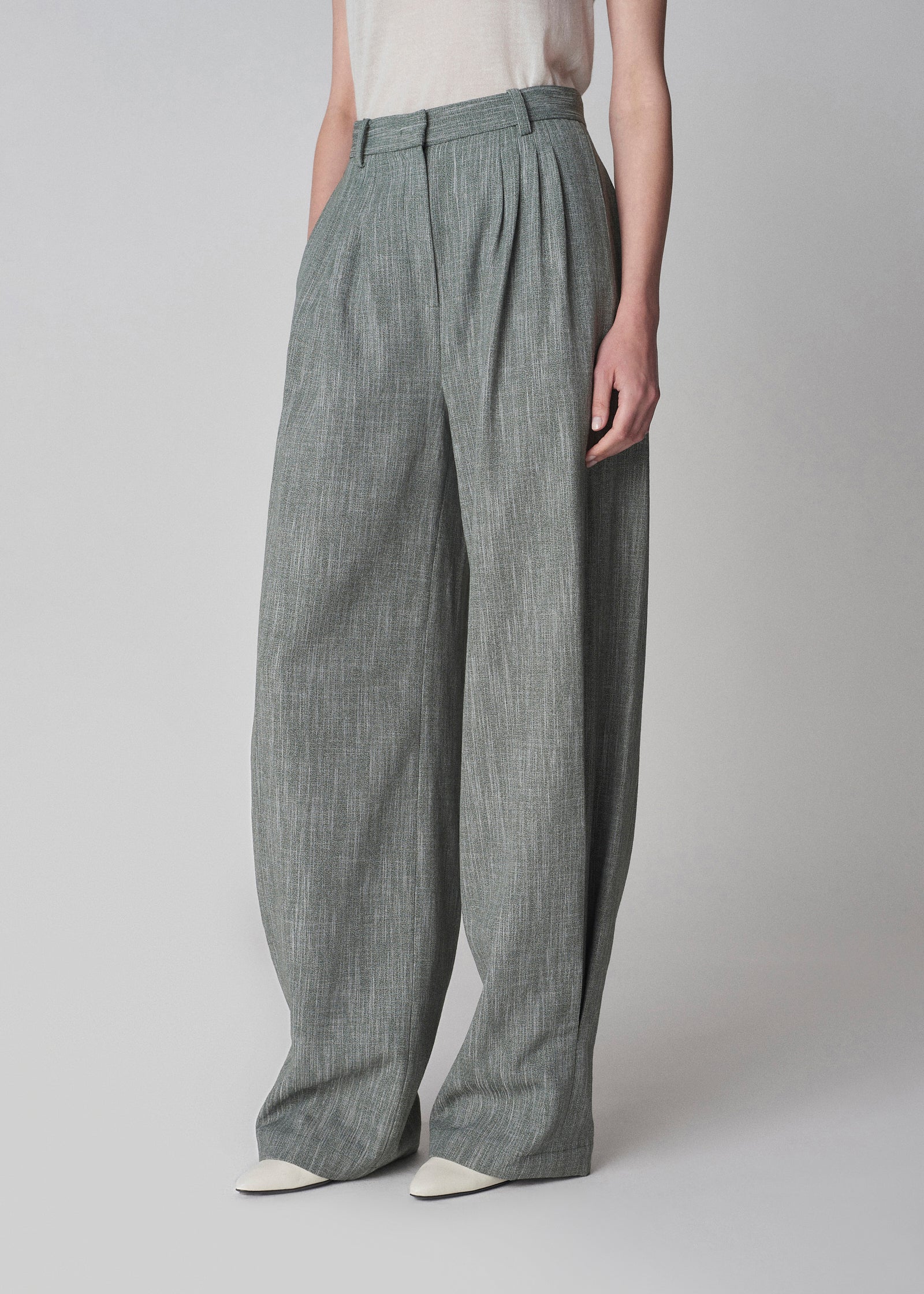 Tailored Aviator Pant in Melange Suiting - Dark Forest - CO Collections
