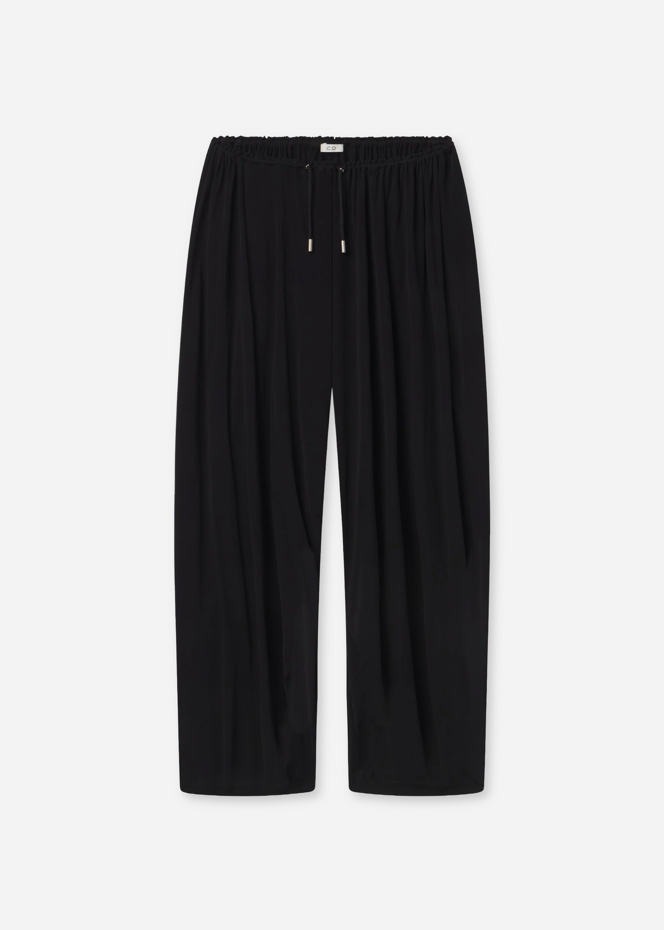 Elasticated Waist Gathered Pant in Viscose - Black