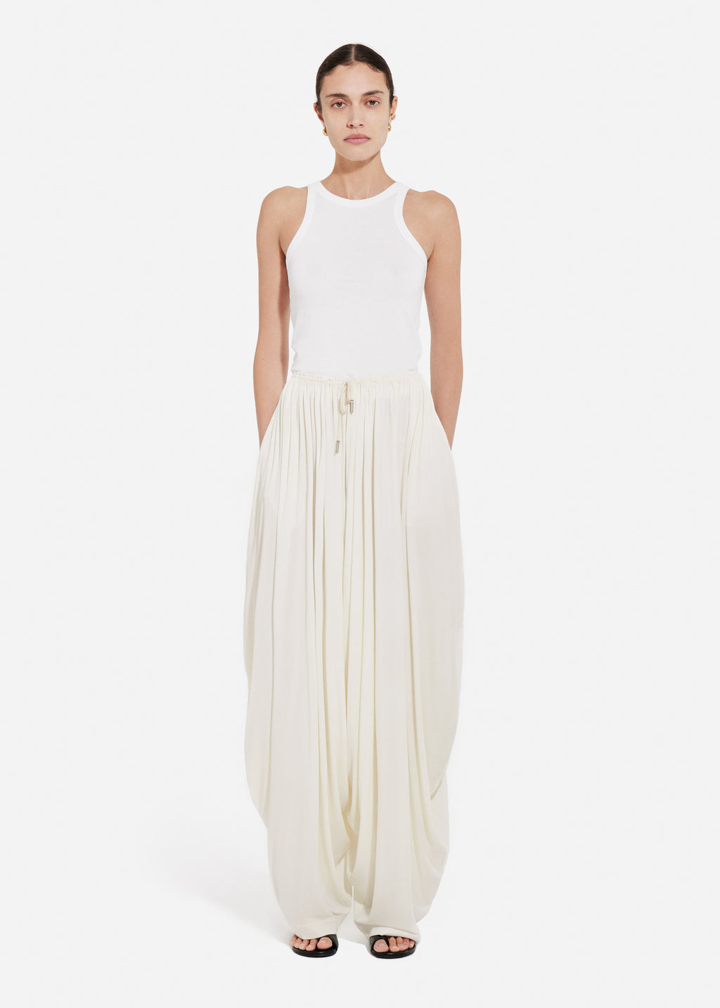 Elasticated Waist Gathered Pant in Viscose - Ivory - CO